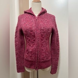 Caslon Nordstoms 2 way Zipper Pink Rose Ribbed Knit Hoodie MP Wool Blend.